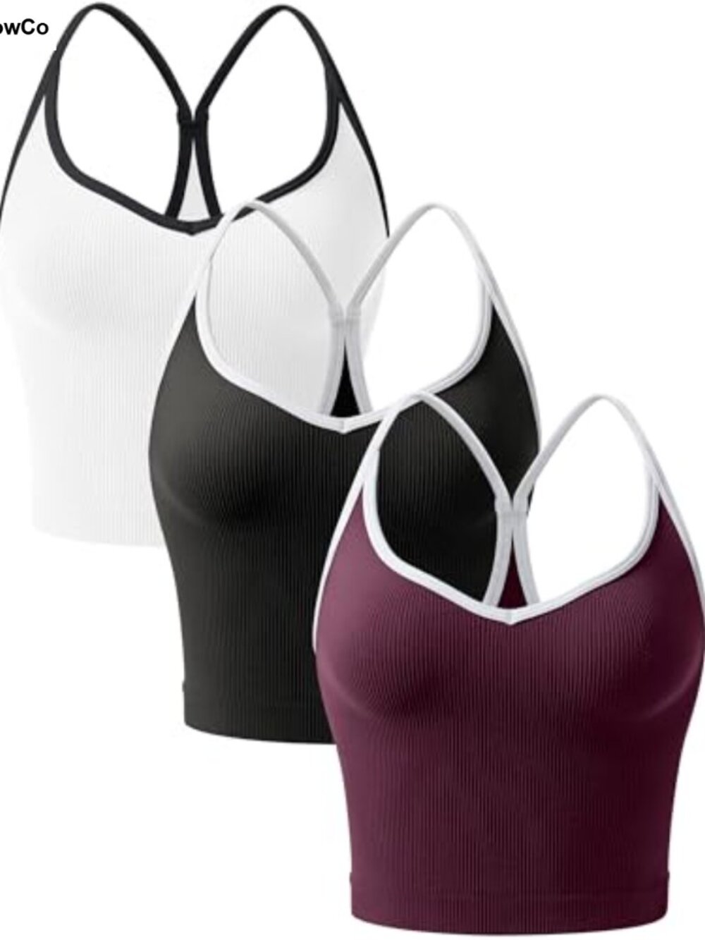 Womens 3PK Crop Tank Tops Seamless Ribbed Sweetheart Neck Racerback Spaghetti